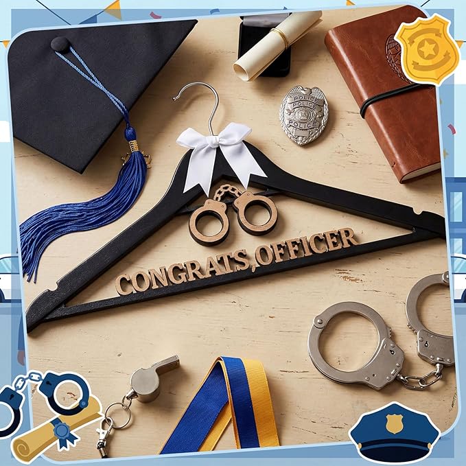 Reallnaive Police Graduation Hanger with White Bow Congrats Gift for Police Academy Graduation Promotion Retirement Ceremony Souvenir Favor Law Enforcement Officer Keepsake