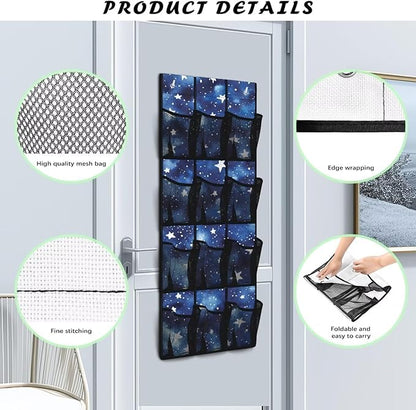 Galaxies Door Hanger Organizer Mesh Fabric Behind Door Organizer for Closet 12 Pockets Shoe Holder Hanger Space Saving Wall Hanging Storage for Office