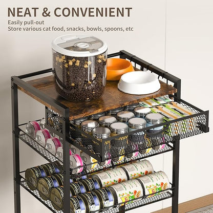Cat Food Organizer，Multi-Functional Canned Food and Cat Bed Rolling Storage Cart,Manually Adjust The Gap Size，Store Suitable Can Sizes，Used for Jar Food & Cat Food Dispenser Rack