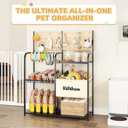 KAFAHOM Dog Toy Basket with Pegboard, Dogs Toy Bin with Storage Organizer, All-in-One Dog Stuff Box & Essential Holder, Perfect Basket for Dog Toys in Living Room, Great Gifts for Pet Lovers, Black