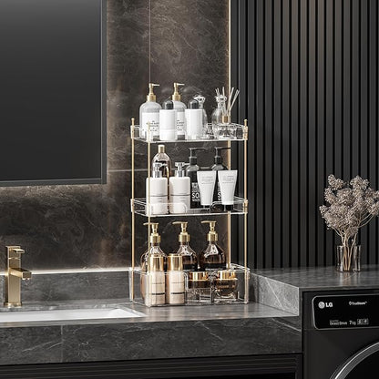 Akinbas 3 Tier Bathroom Organizer Countertop Makeup Perfume Tray Skincare Organizer for Bathroom Dresser Vanity (White)