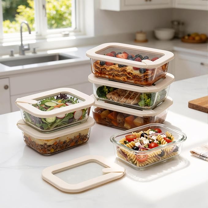 Urban Green Glass Food Storage Containers with Glass Lids, Microwave Safe Food Container Set, Aitight Meal Prep Container Set, LeakProof, 100% Plastic Free, 6 Pack