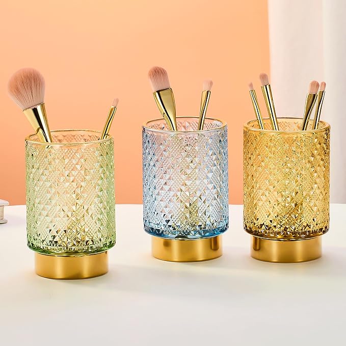 Makeup Brush Holder Organizer,Toothbrush Holders,Desk Pen Pencil Holder,Multifunctional Vintage Glass Brush Cup（A45-1-US）