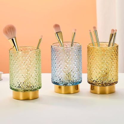 Makeup Brush Holder Organizer,Toothbrush Holders,Desk Pen Pencil Holder,Multifunctional Vintage Glass Brush Cup（A45-1-US）