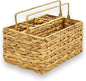Large Wicker Utensil Caddy Carrier | Water hyacinth Woven Condiment Holder for Table - Kitchen Set Counter Top Organizer - Rustic Small Storage for Dinner Set, Wine