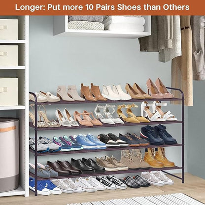 KIMBORA 4 Tier Long Shoe Rack for Closet, Wide Shoe Storage Organizer Stackable Sneaker Shelf for Floor, Bedroom 30 Pairs (Bronze)