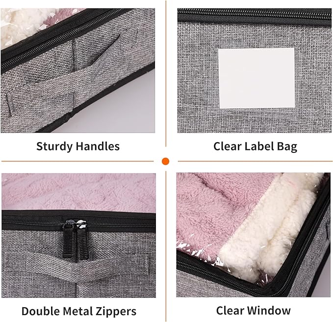 Fixwal Under Bed Storage Containers 4 Pack, Reinforced Underbed Organizer Below 4.5 Inches Low Profile Clothes Storage Bins with Sturdy Sidewalls and Bottom