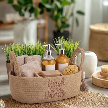 Wash Your Hands Bathroom Decoration Brown Cotton Rope Toilet Basket Toilet Paper Holder Basket Rustic Bathroom Organizer Farmhouse Home Decoration Organizing Small Baskets