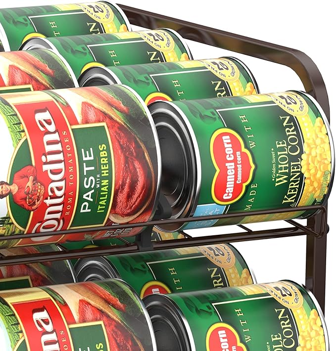 BTY Can Organizer for Pantry Stackable 2 Pack, Can Storage Organizer Rack Stacking Can Dispensers Small Space Holds up to 36 Cans for Pantry, Kitchen, Cabinet- Brown