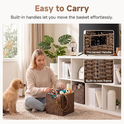 StorageWorks 11 inch Wicker Storage Cubes, Handwoven Cube Storage Bin, Square Cubes Basket, Foldable Paper Rope Basket for Organizing, Brown, 2 Pack