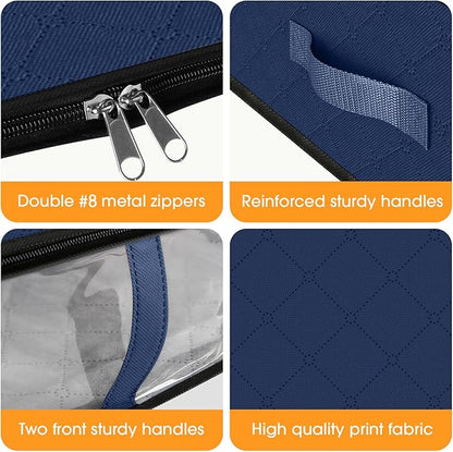 StorageRight Under Bed Storage Bags 4 Pack, 40L Large Clothes & Comforter Storage Containers with Clear Window, Breathable Fabric Organizer for Blankets, Bedding, Seasonal Clothing, Blue