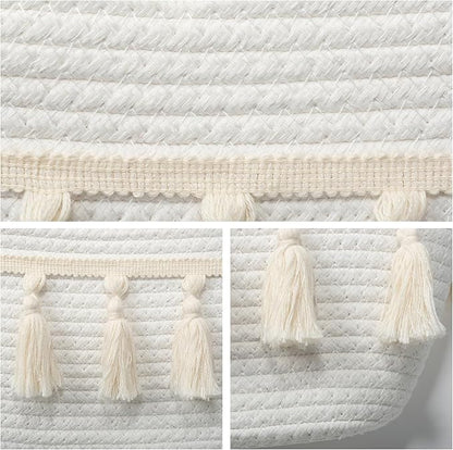 Over the Door Organizer Nursery - Cotton Boho Decor 3 Tier Wall Hanging Basket, Decorative Hanging Storage Organizer for Nursery Bathroom Bedroom Laundry Dorm Kitchen