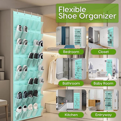 Over the Door Shoe Organizer with 40 Large Breathable Mesh Pockets, Space Saving Shoe Holder, Hanging Shoe Rack for Entryway Bedroom Closet Storage (Mint Blue, 40 Pockets)