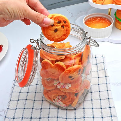 50oz Glass Jars with Clamp Lids,Set of 4,1500ml Square Wide Mouth Mason Jars with Airtight Lids,Large Glass Storage Container with Clip Lid for Kitchen,Flour,Pasta,Beans