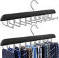 Tie Rack Hanger for Closet, 2 in 1 Belt Tie Hangers with 20 Folding Hooks, 360 Degree Rotating Wooden Tie Holder Organizer for Men Ties Belts Scarves Tank Tops Accessories, Black (2 Pack)