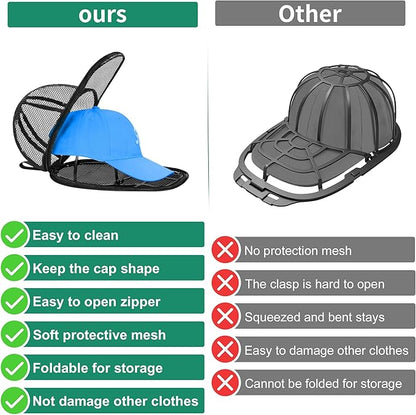 [2 Pack] Hat Washer Cage, Baseball Cap Protector Cover for Washing Machine and Dishwasher, Durable Frame and Mesh Net Keep Your Caps in Shape, Ideal for Adults and Kids Ball Caps, Black