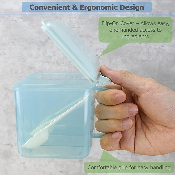 EIKS Seasoning Box with Lid & Spoons for Serving & Storing Salt Sugar Spice Pepper Condiment in Home Kitchen Coffee Restaurant (Blue)