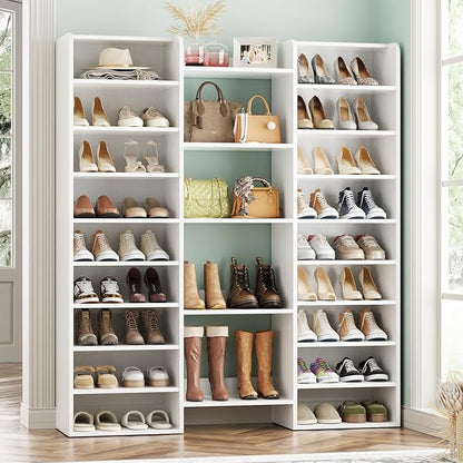 Unikito 14-Tier Shoe Cabinet, Wood Shoe Storage Organizer for Entryway, Freestanding Shoe Rack Cabinet with 22 Open Cubbies for Front Door Entrance, Living Room, Hallway, Bedroom, White