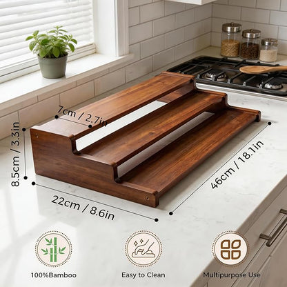 Bamboo Spice Rack，3-Tier Spice Rack Organizer for Cabinet or Pantry (Walnut, L)