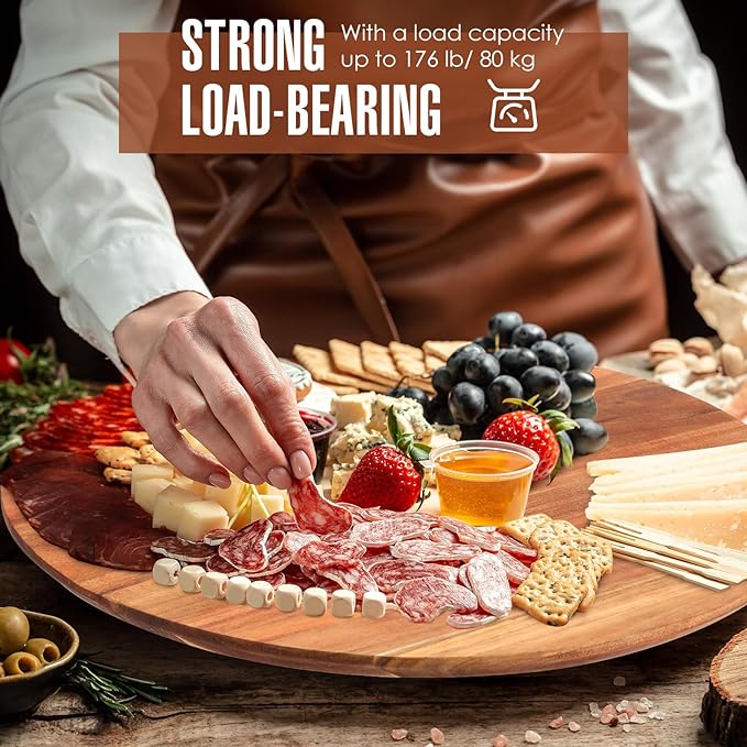 Tioncy 2 Pcs 21 Inch Wooden Large Lazy Susan Turntable 0.78" Thicken Wood Table Lazy Susan Centerpiece for Serving Dining Storage Organizer Countertop Patio Kitchen Cheese Board Pantry