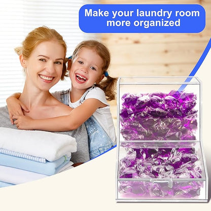 Laundry Pods Container with Spoon, Acrylic Candy Dispenser with 2 Lid, Dishwasher Pod Holder, Laundry Detergent Container, Laundry Organization for Laundry Room, Home, Office Used- Stand, 2pcs