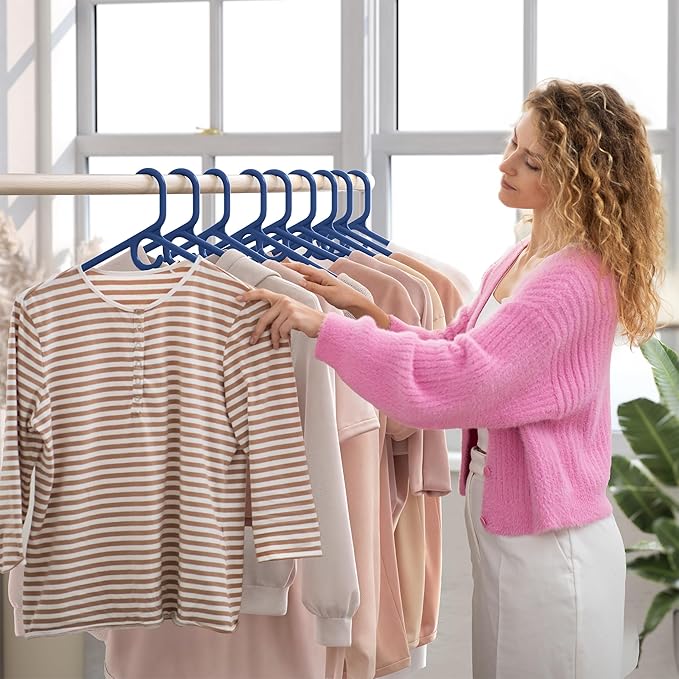 NEATERIZE Thick Heavy Duty Hangers - Navy Plastic Clothes Hangers 12 Pack - Great for Coat Hanger, Jackets Jeans & Suit Hanger for Closet - New Apartment Essentials Percheros Ganchos para Colgar Ropa