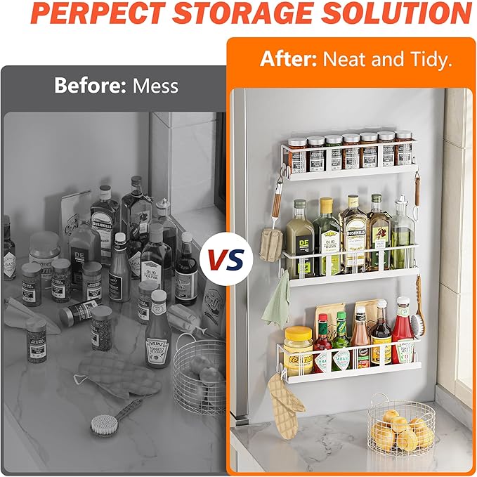 Bunoxea Spice Rack Wall Mounted 3 Pack, Space-Saving Spice Organizer for Spice Jars and Seasonings,Screw or Adhesive Hanging Spice Rack Organizer for Your Kitchen Cabinet,or Pantry Door White