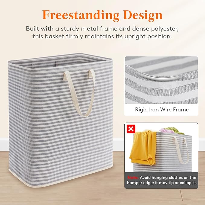 Lifewit 105L Large Collapsible Laundry Hamper, Tall Foldable Dirty Clothes Baskets Waterproof, Freestanding Design with Easy Carry Handles in Dorm Bedroom Bathroom College, Grey