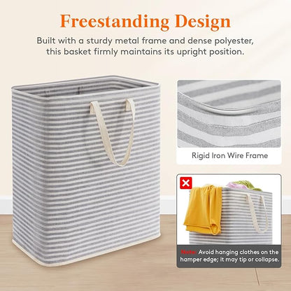 Lifewit 105L Large Collapsible Laundry Hamper, Tall Foldable Dirty Clothes Baskets Waterproof, Freestanding Design with Easy Carry Handles in Dorm Bedroom Bathroom College, Grey