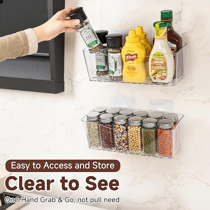 4-Pack Large Cabinet Door Organizer, 11.4" Adhesive Wall Mounted Pantry Organizers and Storage, Space Saving, Drain Bottom, No drill, Clea Storage Caddy Baskets for Kitchen, Bathroom, Under Sink