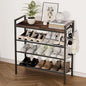 4 Tier Shoe Rack, Shoe Rack for Entryway with Hook, Shoe Organizer with Adjustable Mesh Shelves, Metal Shoe Storage, Closet, Bedroom Living Room Garage
