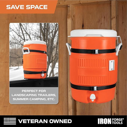 Iron Forge Tools 5 Gallon Bucket Holder, 5 Gallon Water Jug Storage Rack for Trucks, UTV, Lawn Care, Landscaping Enclosed Trailer Accessories with Tie Down Mount for Jug, Heavy Duty 6 Gauge Steel