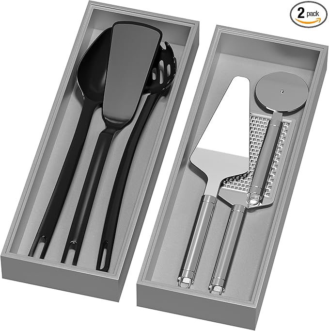 Lixple Bamboo Drawer Organizer, Extra Large Silverware Organizer for Kitchen Drawer, Stackable Utensil Organizer, 2 Pcs Toilet Tank Topper Tray, Wooden Toilet Paper Basket (Silver, 17 X 6 X 2 Inch)