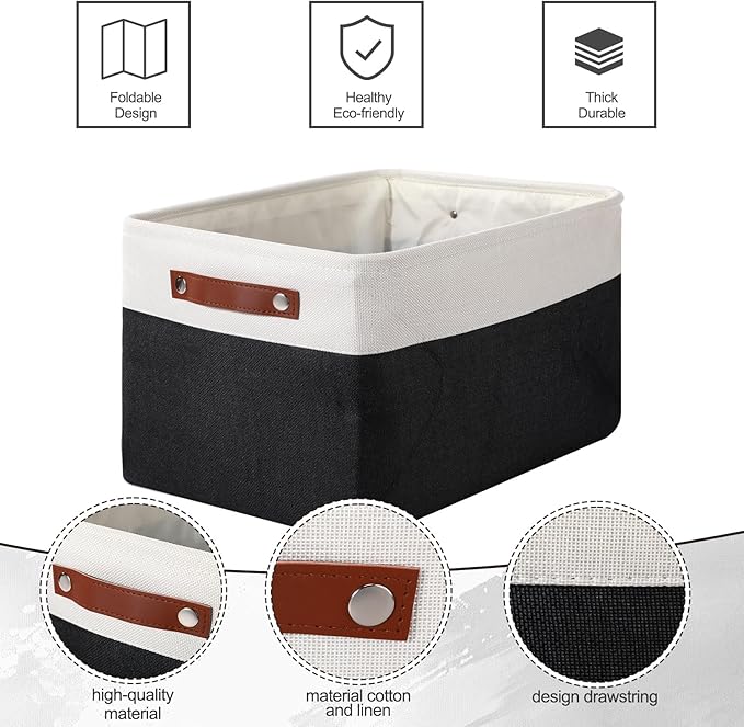 Uiifan 8 Pack 16 x 12 x 10 Inch Large Storage Baskets Collapsible Fabric Storage Cubes Bins with Handles for Shelves Closets Nursery Home Clothes Toys Organizers, Black