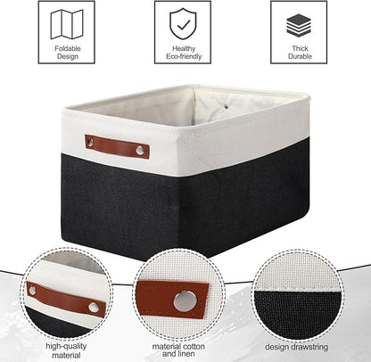 Uiifan 8 Pack 16 x 12 x 10 Inch Large Storage Baskets Collapsible Fabric Storage Cubes Bins with Handles for Shelves Closets Nursery Home Clothes Toys Organizers, Black