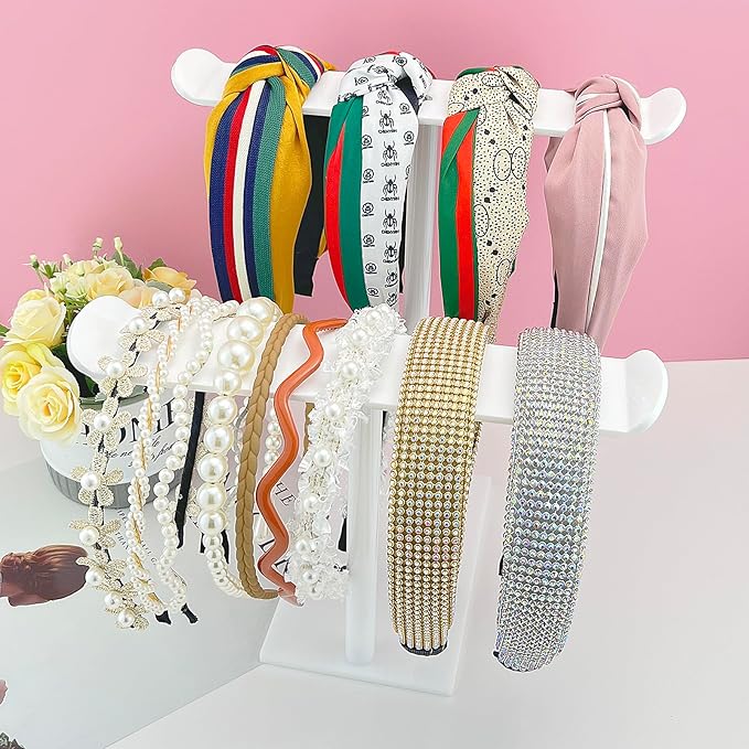 Headband Holder, Acrylic Headband Organizer Stand, Hair Accessories Storage (2-Tier & 2-Panel)