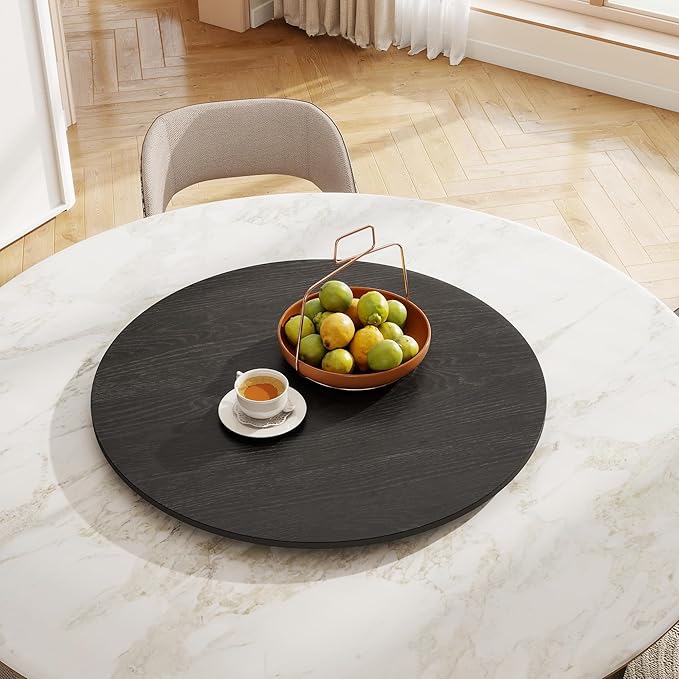 31.5" Sintered Stone Lazy Susan for Table Top- Extra Large Round Lazy Susan Organizer - Kitchen Revolution for Countertop(Black Wood Grain)