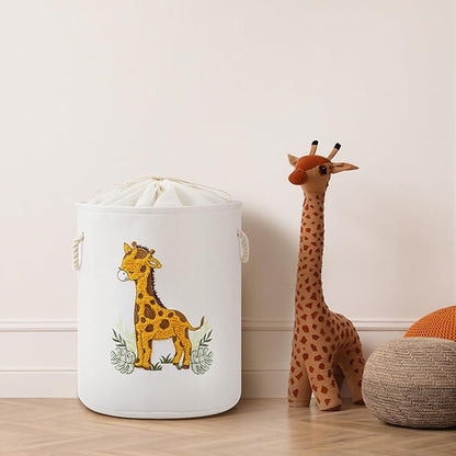 Kids Laundry Basket Baby Hamper for Nursery, Canvas 58L Large Dirty Clothes Hampers with Drawstring Closure, Jungle Theme Baby Basket, Animal Baskets Toy Laundry Hamper, Safari Nursery Decor, Giraffe