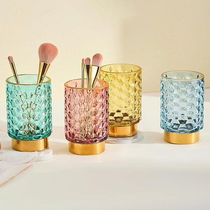 Makeup Brush Holder Organizer,Toothbrush Holders,Desk Pen Pencil Holder,Multifunctional Vintage Glass Brush Cup（A46-6-US）