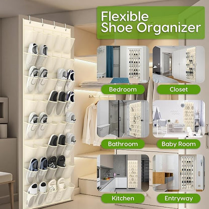 Over the Door Shoe Organizer with 40 Large Breathable Mesh Pockets, Space Saving Shoe Holder, Hanging Shoe Rack for Entryway Bedroom Closet Storage (Beige, 40 Pockets)