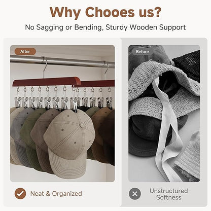 StorageWorks Hat Rack, Closet Organizer and Storage for Baseball Caps,Set of 2 with 10 Adjustable Stainless Steel Clips, Fits All Caps, Dark Cherry Color