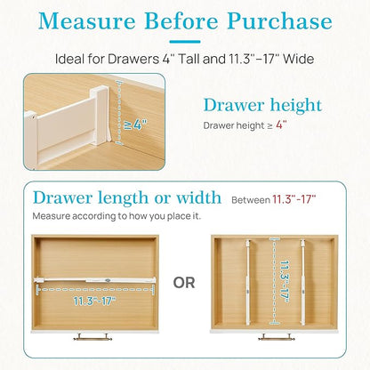 Vtopmart 6 Pack Drawer Dividers for Clothes, 4" High 11.3"-17" Adjustable Expandable Dresser Drawer Organizer, Plastic Drawers Separators for Dresser, Baby Clothes, Underwear, Kitchen & Office Storage