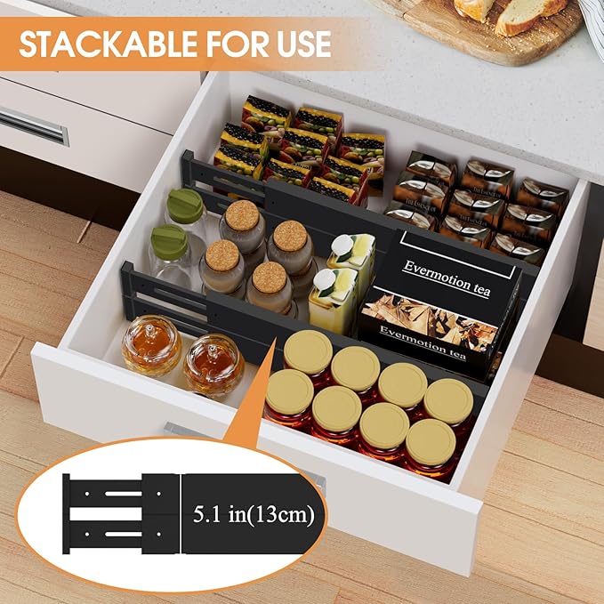 Bamboo Drawer Dividers,17-22" Adjustable Kitchen Drawer Organizer for Clothes,6 Pack Expandable Drawer Organization Separators for Bedroom,Bathroom,Dresser and Office,Black