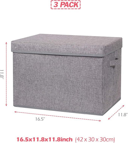 TENABORT 3 Pack Large Foldable Storage Box with Lids Fabric Storage Cube Organizer Cloth Containers Bins Baskets for Closet Clothes Clothing Bed Room
