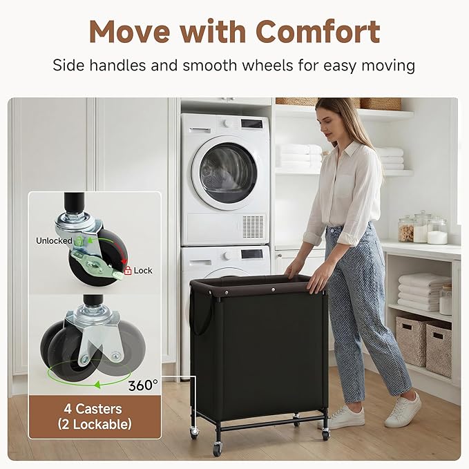 StorageWorks 2 Section Laundry Hamper, Rolling Laundry Cart with Wheels and Handles, Laundry Room Double Sorter for Organizer and Storage, 26.4 Gal(100L), Black