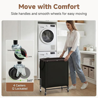 StorageWorks 2 Section Laundry Hamper, Rolling Laundry Cart with Wheels and Handles, Laundry Room Double Sorter for Organizer and Storage, 26.4 Gal(100L), Black