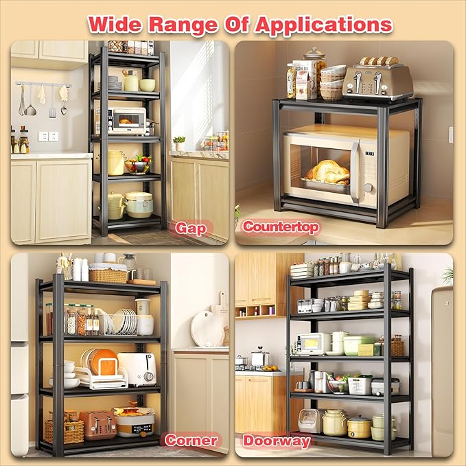 35.5" W Utility Kitchen Shelves, 5 Tier Shelf Organizer, 2000LBS Heavy Duty Storage Shelves, Adjustable Metal Shelving Unit for Pantry, Industrial, Basement, Bathroom and Closet, Black