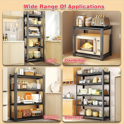 71" H Kitchen Shelving, Kitchen Storage Organization Metal Shelves Loads 2000LBS, Pantry Shelving Unit, 5-Tier Racks for Storage, Coffee Machine Storage Shelf Stand, Black