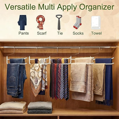 Unittype 10 Pcs Pants Hangers Double Rod Saving Space Jean Hangers Non-Slip Open-Ended Chrome Steel Clothing Rack for Apartment Closet Storage Organizer Leggings Trousers Scarves Slacks (White)
