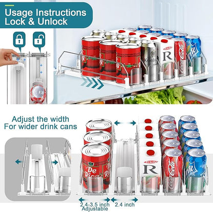 Upgraded Drink Organizer for Fridge, Space-Saving Fridge Drink Organizer, Automatic Pusher Glide and Adjustable Width Drink Dispenser for Fridge - Holds Up to 25 Cans (5 Rows White)